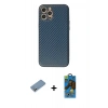 MARSİLYAN™- iPhone 12 Pro Max Kılıf Ahenk Işık - Siyah 18D Cam Ekran Koruyucu + Shine Kamera Lens Koruma Cam - GS