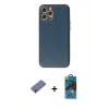 MARSİLYAN™- iPhone 12 Pro Max Kılıf Ahenk Işık - Siyah 18D Cam Ekran Koruyucu + Metal Kamera Lens Koruma Cam - GD