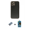MARSİLYAN™- iPhone 12 Pro Max Kılıf Ahenk Işık - Siyah 18D Cam Ekran Koruyucu + Metal Kamera Lens Koruma Cam - KI