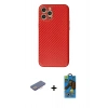 MARSİLYAN™- iPhone 12 Pro Max Kılıf Ahenk Işık - Siyah 18D Cam Ekran Koruyucu + Renkli Kamera Lens Koruma Cam - PE
