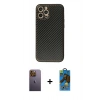MARSİLYAN™- iPhone 12 Pro Max Kılıf Ahenk Işık - Siyah 18D Cam Ekran Koruyucu + Neon Fosforlu Kamera Lens - SI