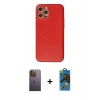 MARSİLYAN™- iPhone 12 Pro Max Kılıf Ahenk Işık - Siyah 18D Cam Ekran Koruyucu + Neon Fosforlu Kamera Lens - SI