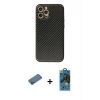 MARSİLYAN™- iPhone 12 Pro Max Kılıf Ahenk Işık - Siyah 18D Cam Ekran Koruyucu + Shine Kamera Lens Koruma Cam - GD
