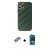 MARSİLYAN™- iPhone 12 Pro Max Kılıf Ahenk Işık - Siyah 18D Cam Ekran Koruyucu + Shine Kamera Lens Koruma Cam - PE