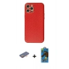 MARSİLYAN™- iPhone 12 Pro Max Kılıf Ahenk Işık - Siyah 18D Cam Ekran Koruyucu + Turuncu Renkli Kamera Lens Koruma Cam