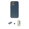 MARSİLYAN™- iPhone 12 Pro Max Kılıf Ahenk Işık - Siyah 20D Premium Cam Ekran Koruyucu + Renkli Kamera Lens Koruma Cam - SI