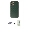 MARSİLYAN™- iPhone 12 Pro Max Kılıf Ahenk Işık - Siyah 20D Premium Cam Ekran Koruyucu + Turuncu Renkli Kamera Lens Koruma Cam