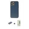 MARSİLYAN™- iPhone 12 Pro Max Kılıf Ahenk Işık - Siyah 20D Premium Cam Ekran Koruyucu + Turuncu Renkli Kamera Lens Koruma Cam