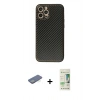 MARSİLYAN™- iPhone 12 Pro Max Kılıf Ahenk Işık - Siyah 20D Premium Cam Ekran Koruyucu + Renkli Kamera Lens Koruma Cam - YL