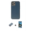 MARSİLYAN™- iPhone 12 Pro Max Kılıf Ahenk Işık - Siyah 34D Izgaralı Cam + Metal Kamera Lens Koruma Cam - KI