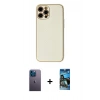 MARSİLYAN™- iPhone 12 Pro Max Kılıf Ahenk Işık - Siyah 34D Izgaralı Cam + Mavi Neon Fosforlu Kamera Lens