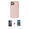 MARSİLYAN™- iPhone 12 Pro Max Kılıf Ahenk Işık - Siyah 34D Izgaralı Cam + Mavi Neon Fosforlu Kamera Lens