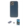 MARSİLYAN™- iPhone 12 Pro Max Kılıf Ahenk Işık - Siyah 34D Izgaralı Cam + Renkli Kamera Lens Koruma Cam - MI