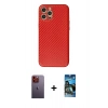 MARSİLYAN™- iPhone 12 Pro Max Kılıf Ahenk Işık - Siyah 34D Izgaralı Cam + Neon Fosforlu Kamera Lens - TU