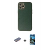 MARSİLYAN™- iPhone 12 Pro Max Kılıf Ahenk Işık - Siyah 34D Izgaralı Cam + Renkli Kamera Lens Koruma Cam - TU
