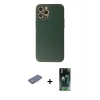 MARSİLYAN™- iPhone 12 Pro Max Kılıf Ahenk Işık - Siyah 360 Mat Full Body Arka Koruyucu + Renkli Kamera Lens Koruma Cam - PE