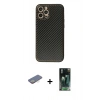 MARSİLYAN™- iPhone 12 Pro Max Kılıf Ahenk Işık - Siyah 360 Mat Full Body Arka Koruyucu + Renkli Kamera Lens Koruma Cam - SI