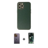 MARSİLYAN™- iPhone 12 Pro Max Kılıf Ahenk Işık - Siyah 360 Mat Full Body Arka Koruyucu + Sarı Neon Fosforlu Kamera Lens