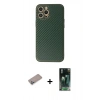 MARSİLYAN™- iPhone 12 Pro Max Kılıf Ahenk Işık - Siyah 360 Mat Full Body Arka Koruyucu + Sierra Blue Shine Kamera Lens Koruma Cam
