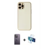 MARSİLYAN™- iPhone 12 Pro Max Kılıf Ahenk Işık - Siyah 3D Antistatik Cam Ekran Koruyucu + Neon Fosforlu Kamera Lens - BZ
