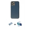 MARSİLYAN™- iPhone 12 Pro Max Kılıf Ahenk Işık - Siyah 3D Antistatik Cam Ekran Koruyucu + Mavi Shine Kamera Lens Koruma Cam