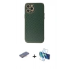 MARSİLYAN™- iPhone 12 Pro Max Kılıf Ahenk Işık - Siyah 3D Antistatik Cam Ekran Koruyucu + Renkli Kamera Lens Koruma Cam - PE
