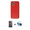 MARSİLYAN™- iPhone 12 Pro Max Kılıf Ahenk Işık - Siyah 3D Antistatik Cam Ekran Koruyucu + Neon Fosforlu Kamera Lens - SI