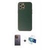 MARSİLYAN™- iPhone 12 Pro Max Kılıf Ahenk Işık - Siyah 3D Antistatik Cam Ekran Koruyucu + Neon Fosforlu Kamera Lens - SI