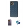 MARSİLYAN™- iPhone 12 Pro Max Kılıf Ahenk Işık - Siyah 3D Antistatik Cam Ekran Koruyucu + Neon Fosforlu Kamera Lens - SI
