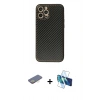 MARSİLYAN™- iPhone 12 Pro Max Kılıf Ahenk Işık - Siyah 3D Antistatik Cam Ekran Koruyucu + Renkli Kamera Lens Koruma Cam - SI