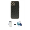 MARSİLYAN™- iPhone 12 Pro Max Kılıf Ahenk Işık - Siyah 3D Antistatik Cam Ekran Koruyucu + Shine Kamera Lens - LT