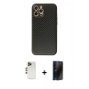 MARSİLYAN™- iPhone 12 Pro Max Kılıf Ahenk Işık - Siyah 3D Antistatik Hayalet Cam Ekran Koruyucu + Gold Shine Kamera Lens