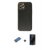 MARSİLYAN™- iPhone 12 Pro Max Kılıf Ahenk Işık - Siyah 3D Antistatik Hayalet Cam Ekran Koruyucu + Shine Kamera Lens Koruma Cam - GD