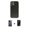 MARSİLYAN™- iPhone 12 Pro Max Kılıf Ahenk Işık - Siyah 3D Antistatik Hayalet Cam Ekran Koruyucu + Neon Fosforlu Kamera Lens - MI