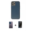 MARSİLYAN™- iPhone 12 Pro Max Kılıf Ahenk Işık - Siyah 3D Antistatik Hayalet Cam Ekran Koruyucu + Neon Fosforlu Kamera Lens - MI