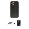 MARSİLYAN™- iPhone 12 Pro Max Kılıf Ahenk Işık - Siyah 3D Antistatik Hayalet Cam Ekran Koruyucu + Renkli Kamera Lens Koruma Cam - MI
