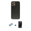 MARSİLYAN™- iPhone 12 Pro Max Kılıf Ahenk Işık - Siyah 3D Antistatik Hayalet Cam Ekran Koruyucu + Shine Kamera Lens Koruma Cam - MI