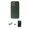 MARSİLYAN™- iPhone 12 Pro Max Kılıf Ahenk Işık - Siyah 3D Antistatik Hayalet Cam Ekran Koruyucu + Shine Kamera Lens Koruma Cam - MI