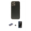MARSİLYAN™- iPhone 12 Pro Max Kılıf Ahenk Işık - Siyah 3D Antistatik Hayalet Cam Ekran Koruyucu + Renkli Kamera Lens Koruma Cam - TU
