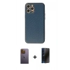 MARSİLYAN™- iPhone 12 Pro Max Kılıf Ahenk Işık - Siyah 3D Antistatik Hayalet Cam Ekran Koruyucu + Neon Fosforlu Kamera Lens - SI