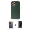 MARSİLYAN™- iPhone 12 Pro Max Kılıf Ahenk Işık - Siyah 3D Antistatik Hayalet Cam Ekran Koruyucu + Neon Fosforlu Kamera Lens - SI