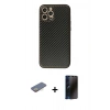 MARSİLYAN™- iPhone 12 Pro Max Kılıf Ahenk Işık - Siyah 3D Antistatik Hayalet Cam Ekran Koruyucu + Renkli Kamera Lens Koruma Cam - SI