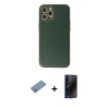 MARSİLYAN™- iPhone 12 Pro Max Kılıf Ahenk Işık - Siyah 3D Antistatik Hayalet Cam Ekran Koruyucu + Shine Kamera Lens Koruma Cam - GS