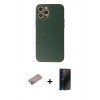 MARSİLYAN™- iPhone 12 Pro Max Kılıf Ahenk Işık - Siyah 3D Antistatik Hayalet Cam Ekran Koruyucu + Shine Kamera Lens Koruma Cam - SABE