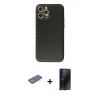 MARSİLYAN™- iPhone 12 Pro Max Kılıf Ahenk Işık - Siyah 3D Antistatik Hayalet Cam Ekran Koruyucu + Renkli Kamera Lens Koruma Cam - YL