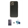 MARSİLYAN™- iPhone 12 Pro Max Kılıf Ahenk Işık - Siyah 3D Antistatik Seramik Nano Ekran Koruyucu + Beyaz Neon Fosforlu Kamera Lens
