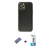 MARSİLYAN™- iPhone 12 Pro Max Kılıf Ahenk Işık - Siyah 5D Eko Cam Ekran Koruyucu + Metal Kamera Lens Koruma Cam - GD