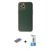 MARSİLYAN™- iPhone 12 Pro Max Kılıf Ahenk Işık - Siyah 5D Eko Cam Ekran Koruyucu + Renkli Kamera Lens Koruma Cam - MI