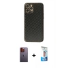 MARSİLYAN™- iPhone 12 Pro Max Kılıf Ahenk Işık - Siyah 5D Eko Cam Ekran Koruyucu + Neon Fosforlu Kamera Lens - TU