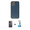MARSİLYAN™- iPhone 12 Pro Max Kılıf Ahenk Işık - Siyah 5D Eko Cam Ekran Koruyucu + Neon Fosforlu Kamera Lens - SI